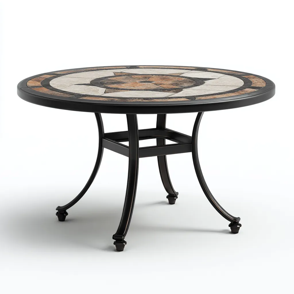 Table de jardin ronde en acier et céramique - 100x100x74 cm - marron - style méditerranéen-Interiorsta