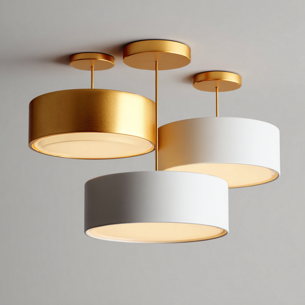 Suspension 3 lampes - métal doré et abat-jour blanc-or - design moderne-Interiorsta