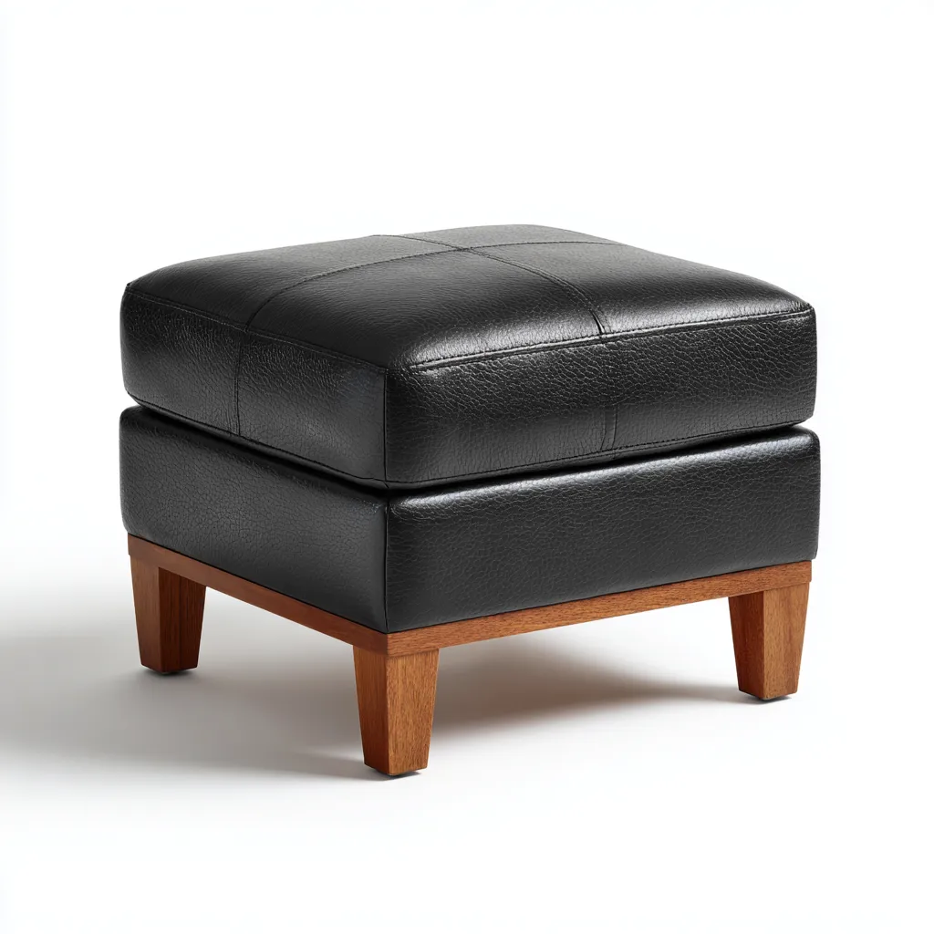 Pouf carré en cuir noir avec base en bois – 45x45x40 cm – noir – design moderne élégant-Interiorsta