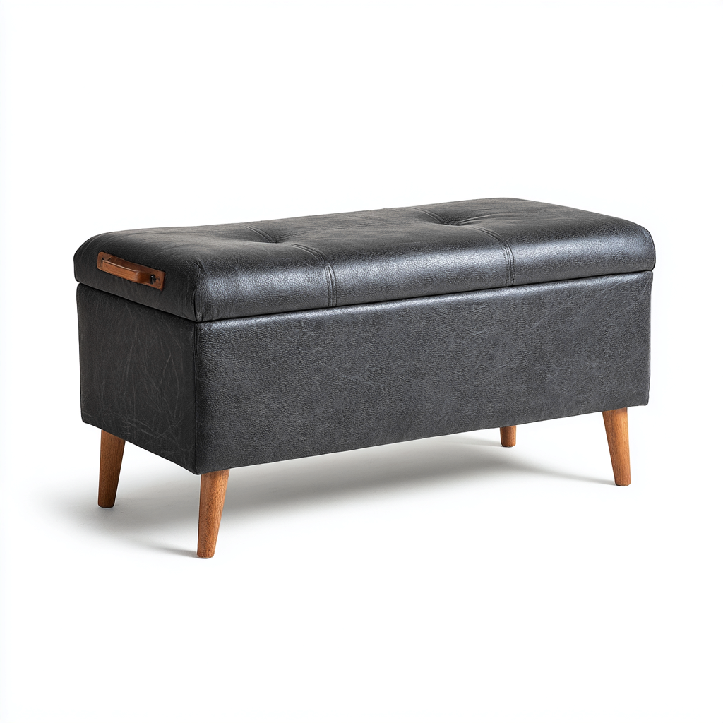 Banc de lit simili cuir-bois 90x40x45 cm - noir - design moderne-Interiorsta