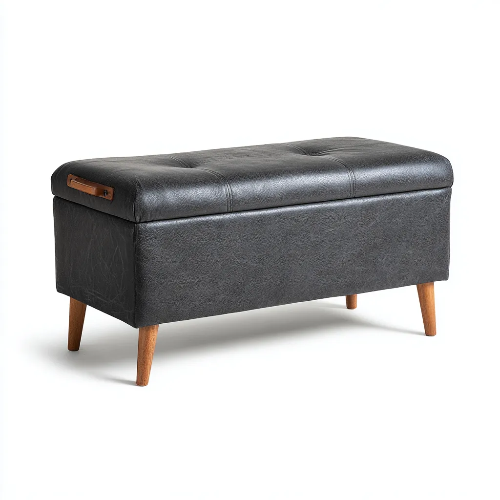 Banc de lit simili cuir-bois 90x40x45 cm - noir - design moderne-Interiorsta