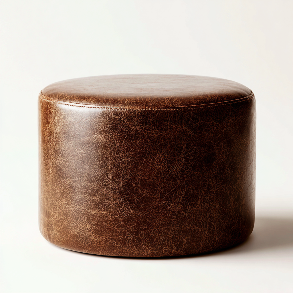 Pouf rond en cuir marron – 50x50x40 cm – marron – style vintage élégant-Interiorsta