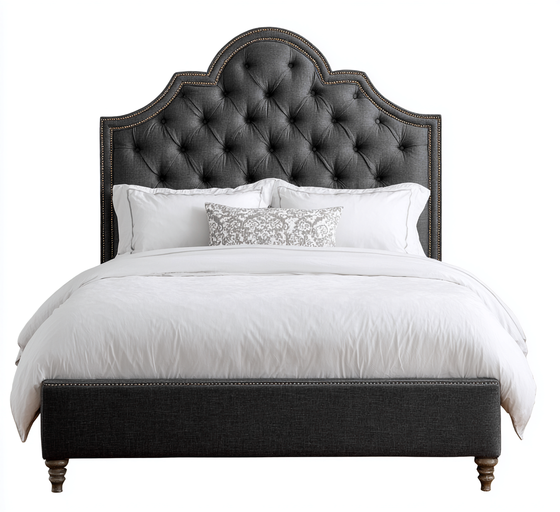 Lit double - revêtement en tissu - gris foncé - 200x180x131 cm - adapté à la chambre - design classique-Interiorsta