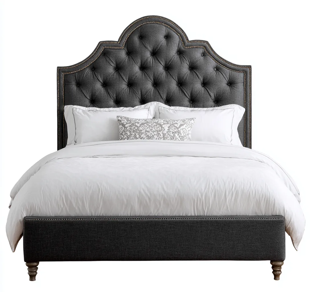 Lit double - revêtement en tissu - gris foncé - 200x180x131 cm - adapté à la chambre - design classique-Interiorsta