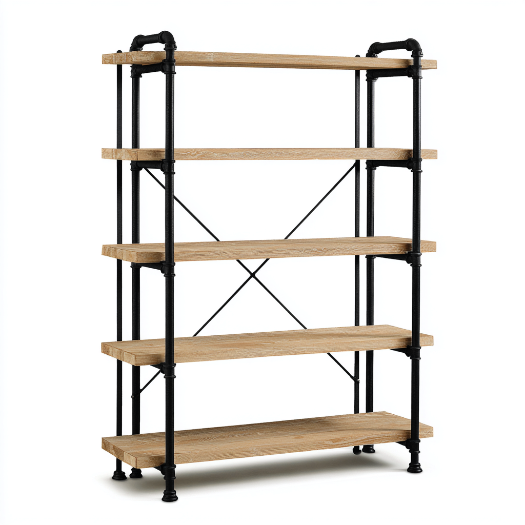 Bibliothèque 90x35x150 cm - bois et métal noir - design industriel moderne-Interiorsta