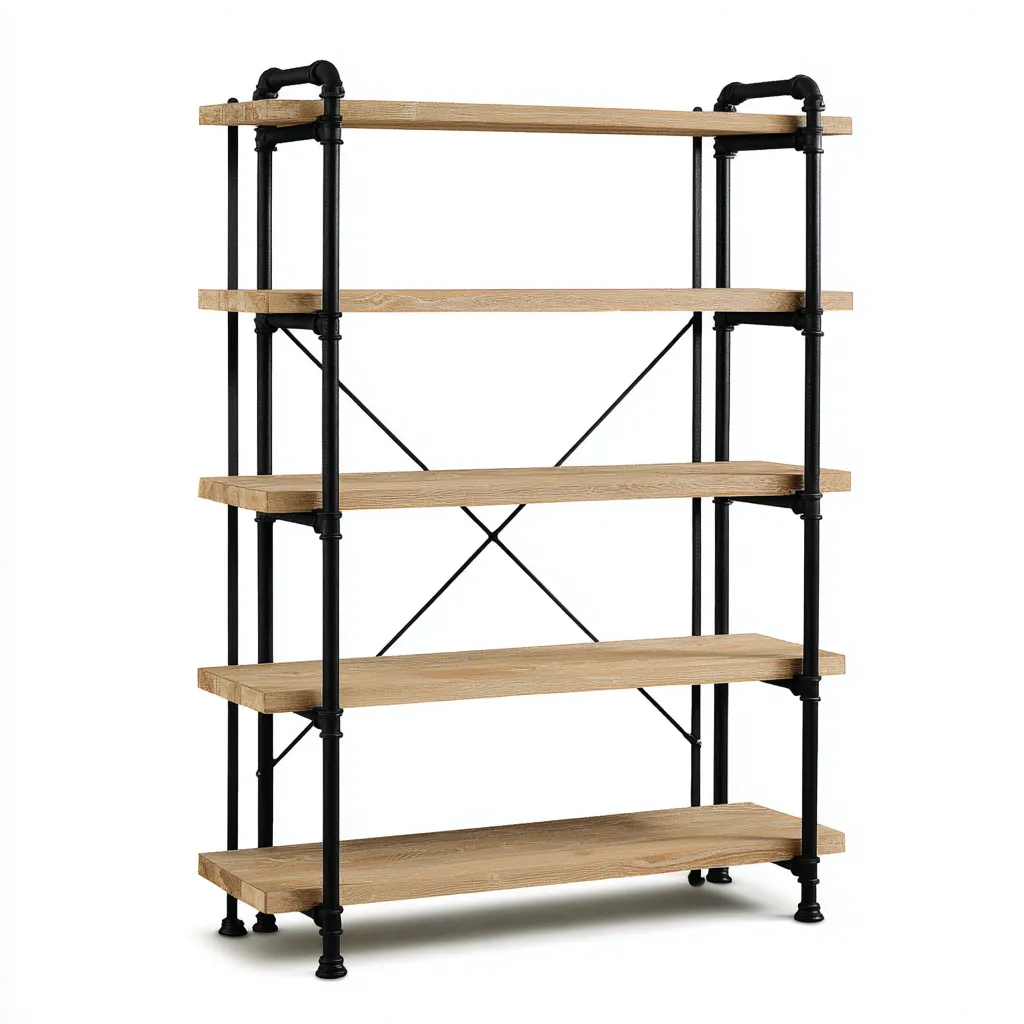 Bibliothèque 90x35x150 cm - bois et métal noir - design industriel moderne-Interiorsta