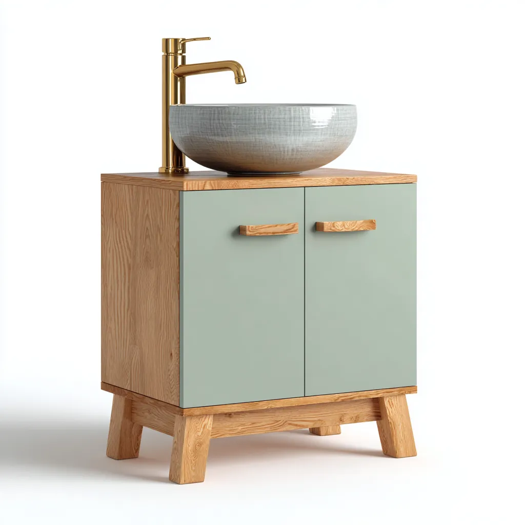 Meuble vasque-bois-céramique-82x47x91 cm-vert sauge-design scandinave-Interiorsta