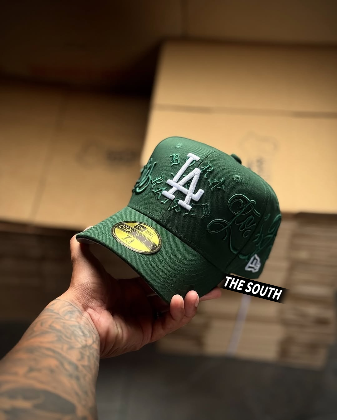 NEW ERA LOS ANGELES DODGERS BORN X RAISED X MR. CARTOON GREEN EMBROIDERED CASUAL BASEBALL CAP-Thesouthcaps