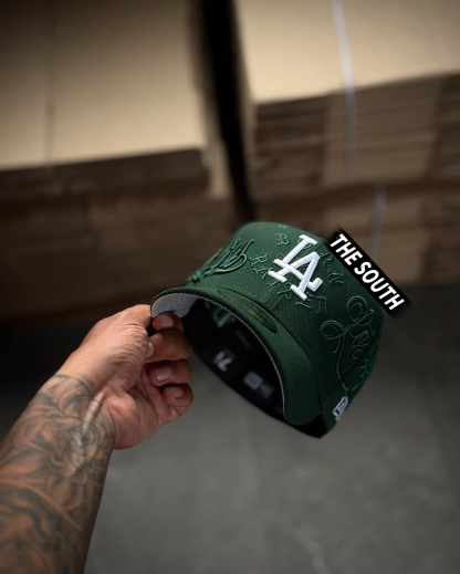 NEW ERA LOS ANGELES DODGERS BORN X RAISED X MR. CARTOON GREEN EMBROIDERED CASUAL BASEBALL CAP-Thesouthcaps
