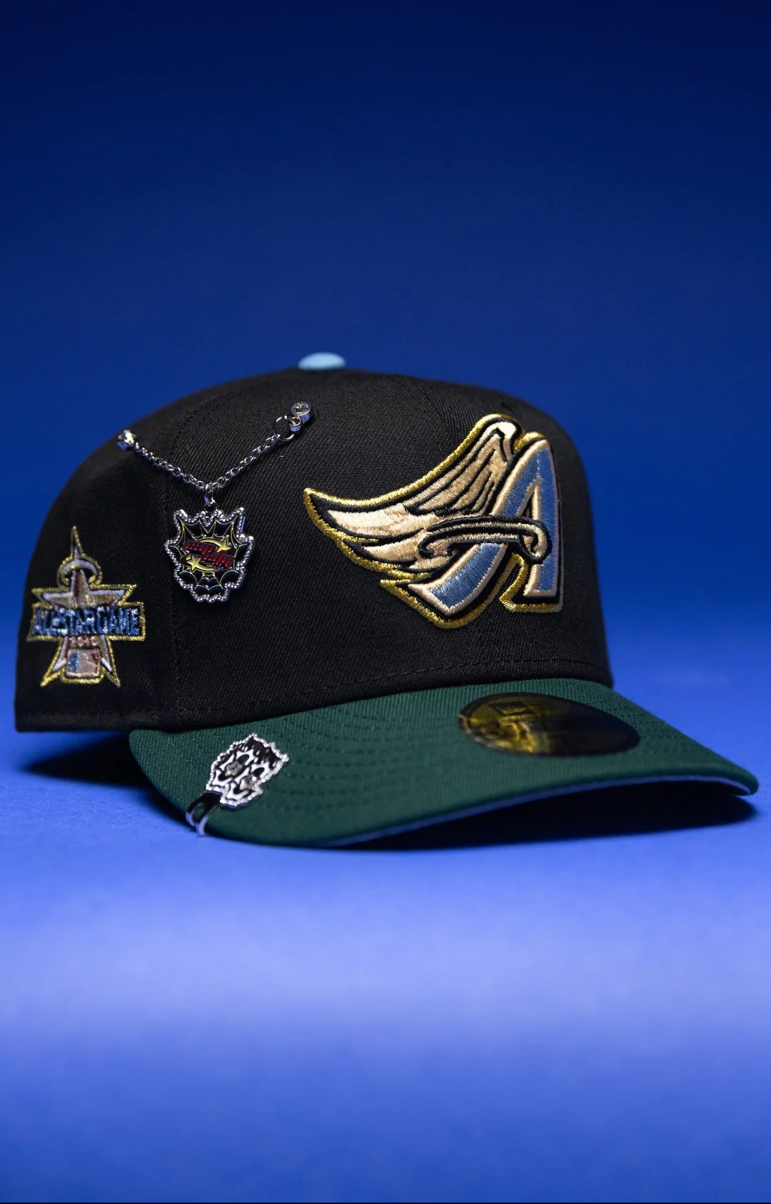 NEW ERA EXCLUSIVE 59FIFTY BLACK/FOREST GREEN ANAHEIM ANGELS W/ 2019 ALL STAR GAME SIDE PATCH THE SOUTH CAP
