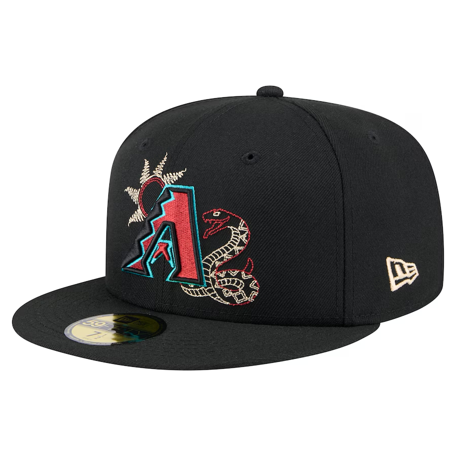 NEW ERA MEN'S ARIZONA DIAMONDBACKS BLACK STATE STITCH 59FIFTY FITTED HAT-Thesouthcaps