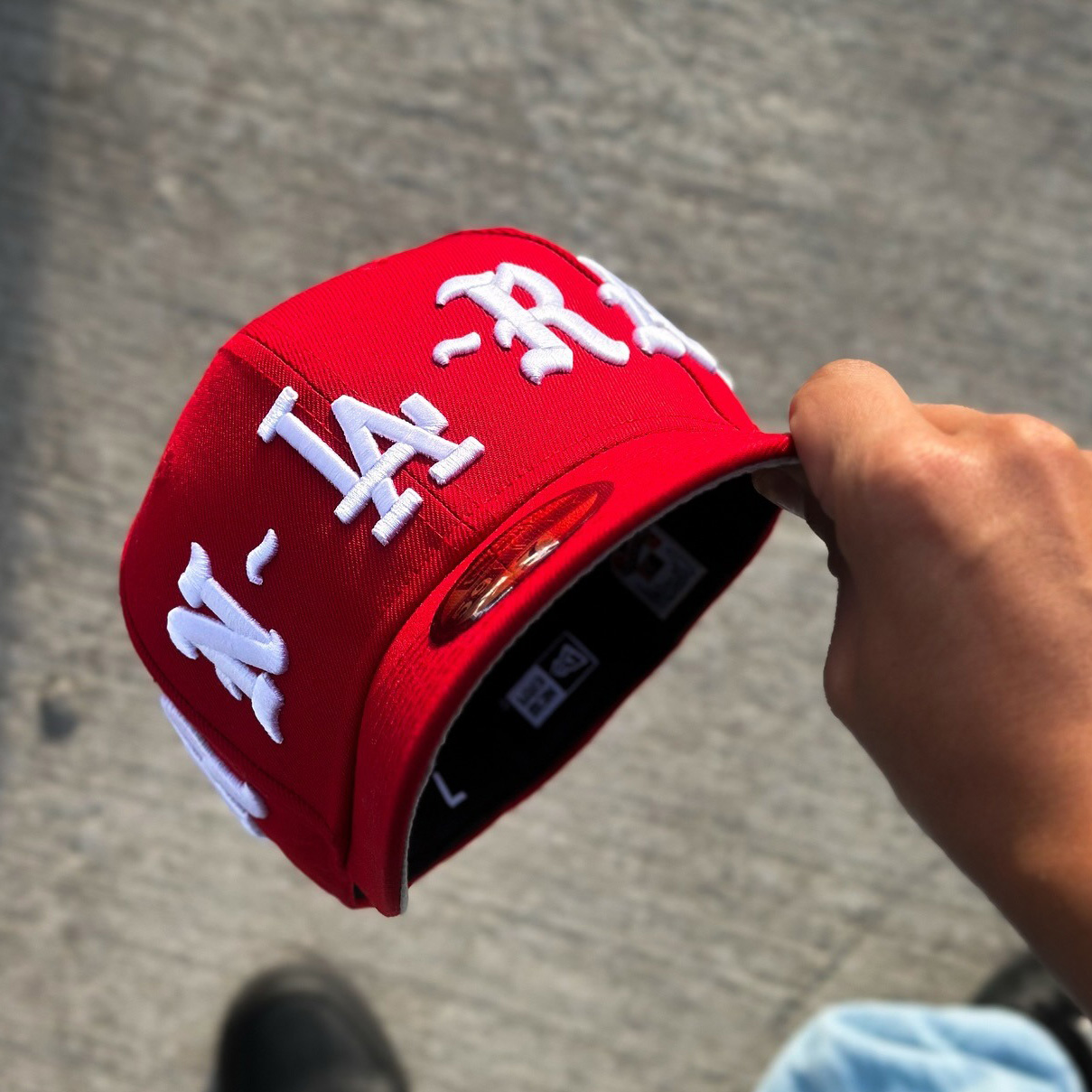 NEW ERA LOS ANGELES X BORN X RAISED BONÉ RED EMBROIDERED CASUAL BASEBALL CAP-Thesouthcaps