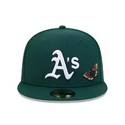NEW ERA OAKLAND ATHLETICS FLORAL EMBROIDERED FITTED CAP-FLAT BRIM BASEBALL HAT-Thesouthcaps