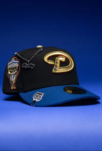 NEW ERA EXCLUSIVE 59FIFTY BLACK/NAVY ARIZONA DIAMONDBACKS W/ 1998 INAUGURAL SEASON SIDE PATCH THE SOUTH CAP