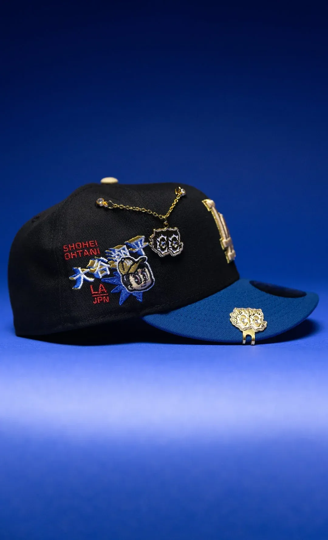 NEW ERA EXCLUSIVE 59FIFTY BLACK/NAVY LOS ANGELES DODGERS W/ SHOHEI OHTANI SIDE PATCH THE SOUTH CAP