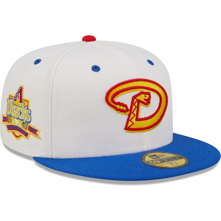 NEW ERA MEN'S ARIZONA DIAMONDBACKS NEW ERA WHITE/ROYAL BLUE 10TH ANNIVERSARY CHERRY LOLLI 59FIFTY FIT CAP-Thesouthcaps