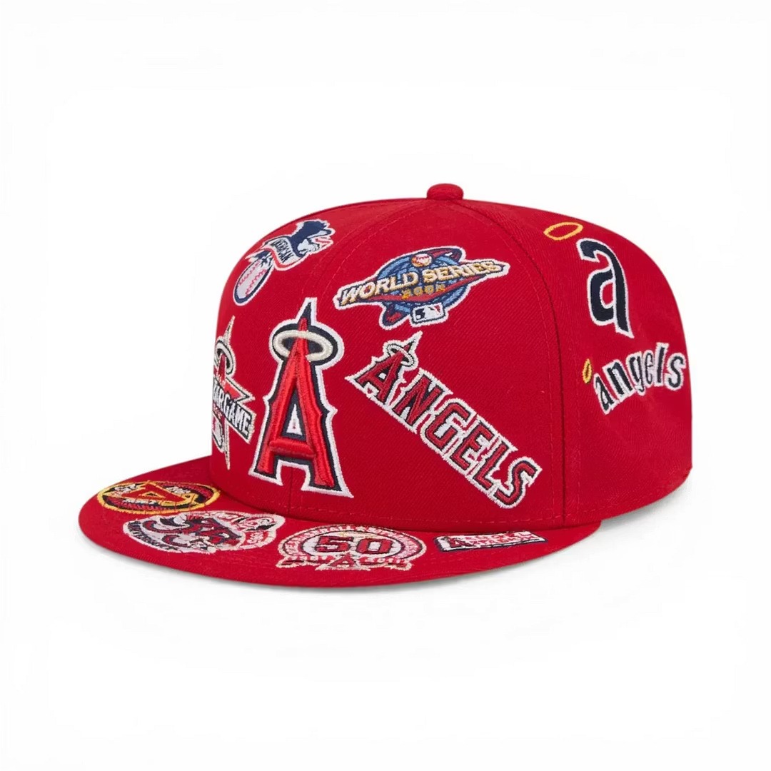 NEW ERA LOS ANGELES ANGELS HERITAGE PATCH SNAPBACK CAP – RED EMBROIDERED FLAT BRIM BASEBALL HAT-Thesouthcaps