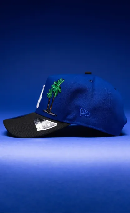 NEW ERA 9FIFTY A-FRAME BLUE/BLACK LOS ANGELES DODGERS SNAPBACK W/PALM TREES + 60TH ANNIVERSARY SIDE THE SOUTH CAP