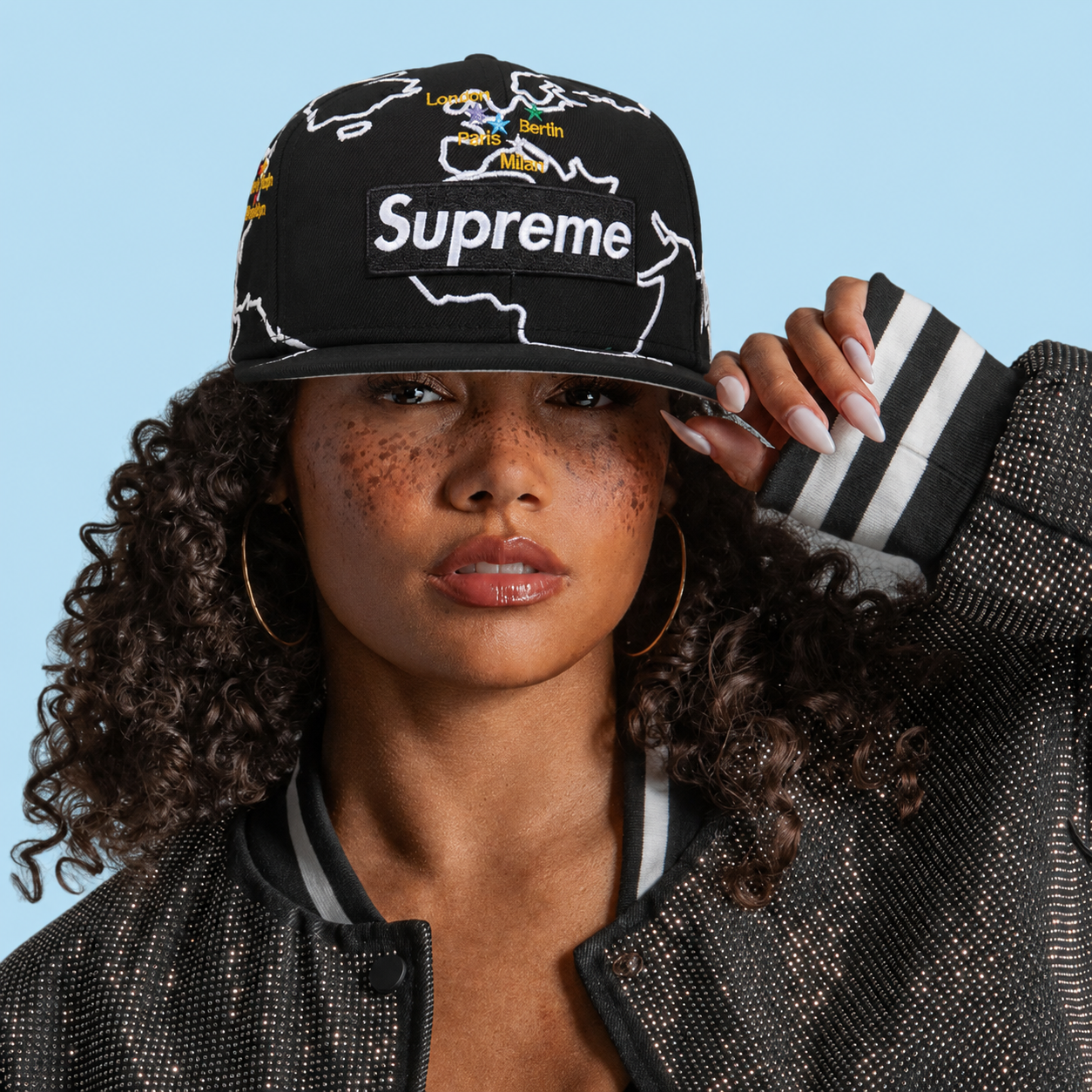 NEW ERA 59FIFTY SUPREME WORLDWIDE BOX LOGO NEW ERA BLACK CASUAL BASEBALL CAP THE SOUTH CAP