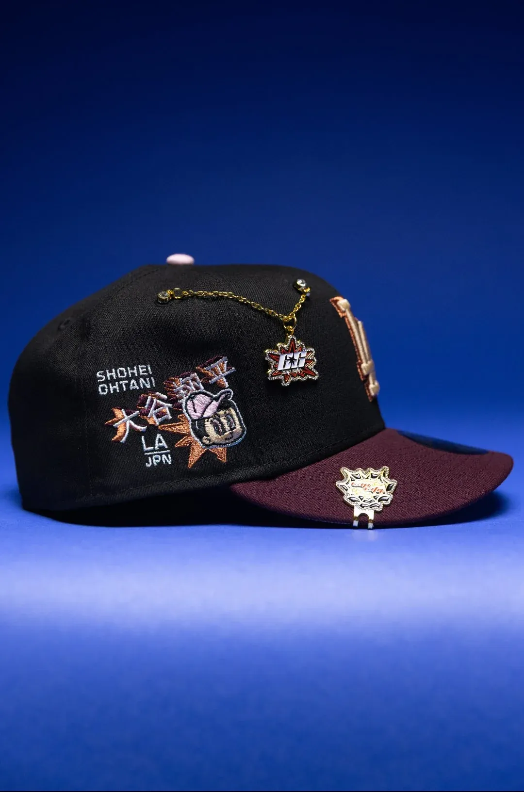 NEW ERA EXCLUSIVE 59FIFTY BLACK/BURGUNDY LOS ANGELES DODGERS W/ SHOHEI OHTANI SIDE PATCH THE SOUTH CAP