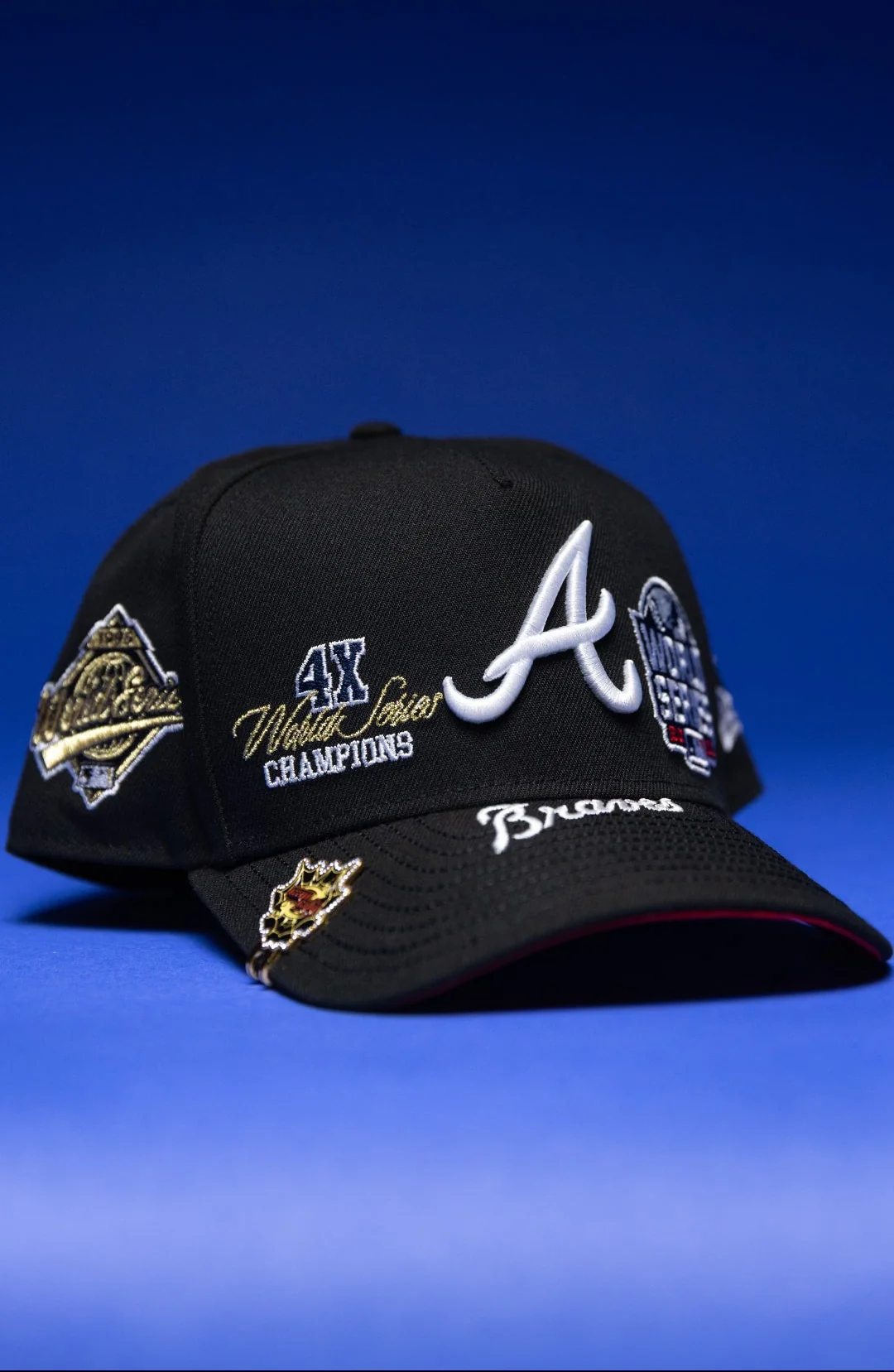NEW ERA 9FIFTY A-FRAME BLACK ATLANTA BRAVES SNAPBACK W/ WORLD SERIES EMBROIDERY PATCHES THE SOUTH CAP