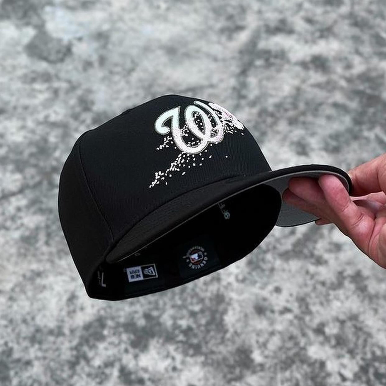 NEW ERA WASHINGTON NATIONAL BLACK DOTTED FLORAL EMBROIDERED CASUAL BASEBALL CAP-Thesouthcaps