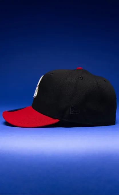 NEW ERA EXCLUSIVE 59FIFTY BLACK/RED BALTIMORE ORIOLES W/ 30TH ANNIVERSARY SIDE PATCH THE SOUTH CAP