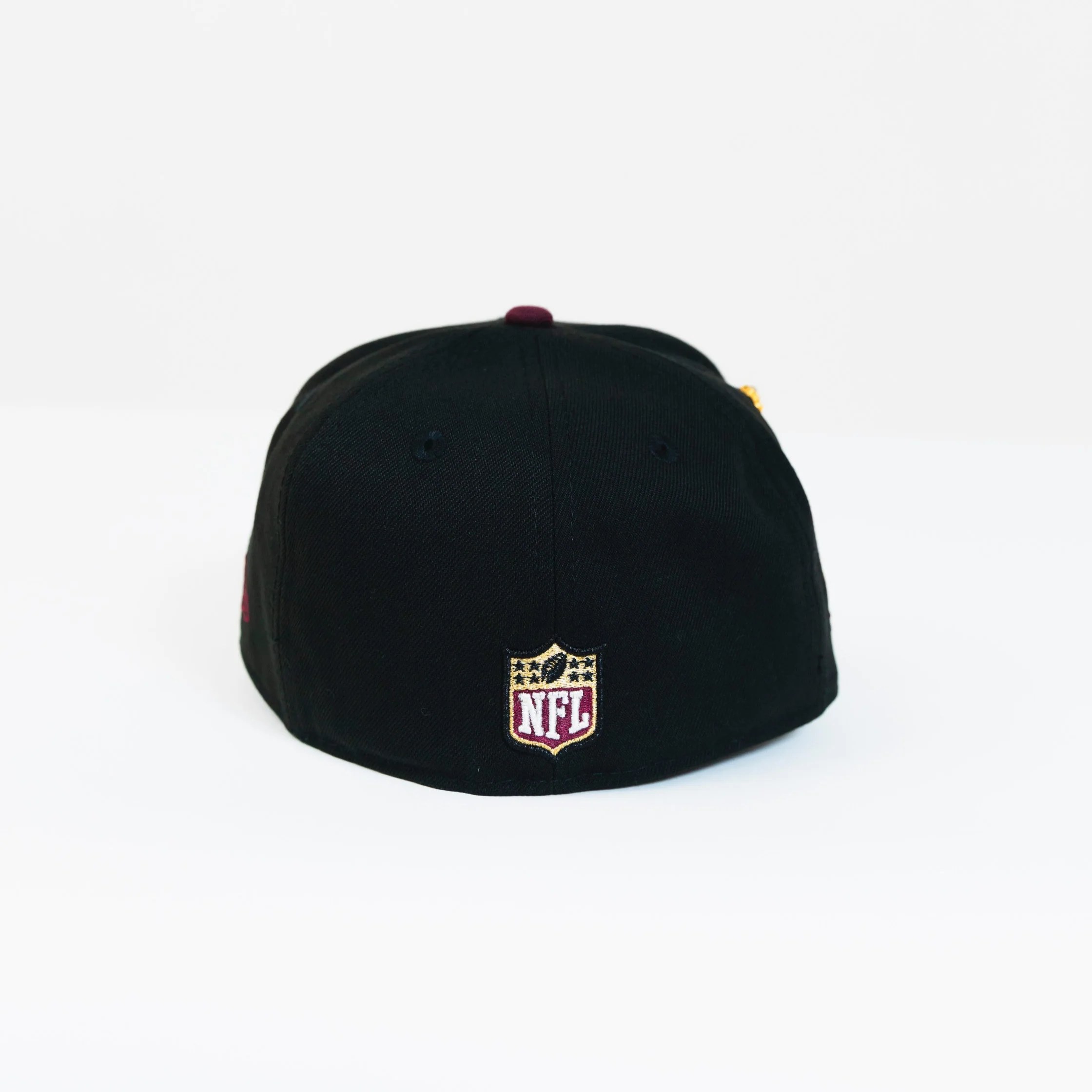 NEW ERA EXCLUSIVE 59FIFTY BLACK/ BURGUNDY "SAN FRANCISCO 49ERS" SCRIPT W/ PRO BOWL SIDE PATCH-Thesouthcaps