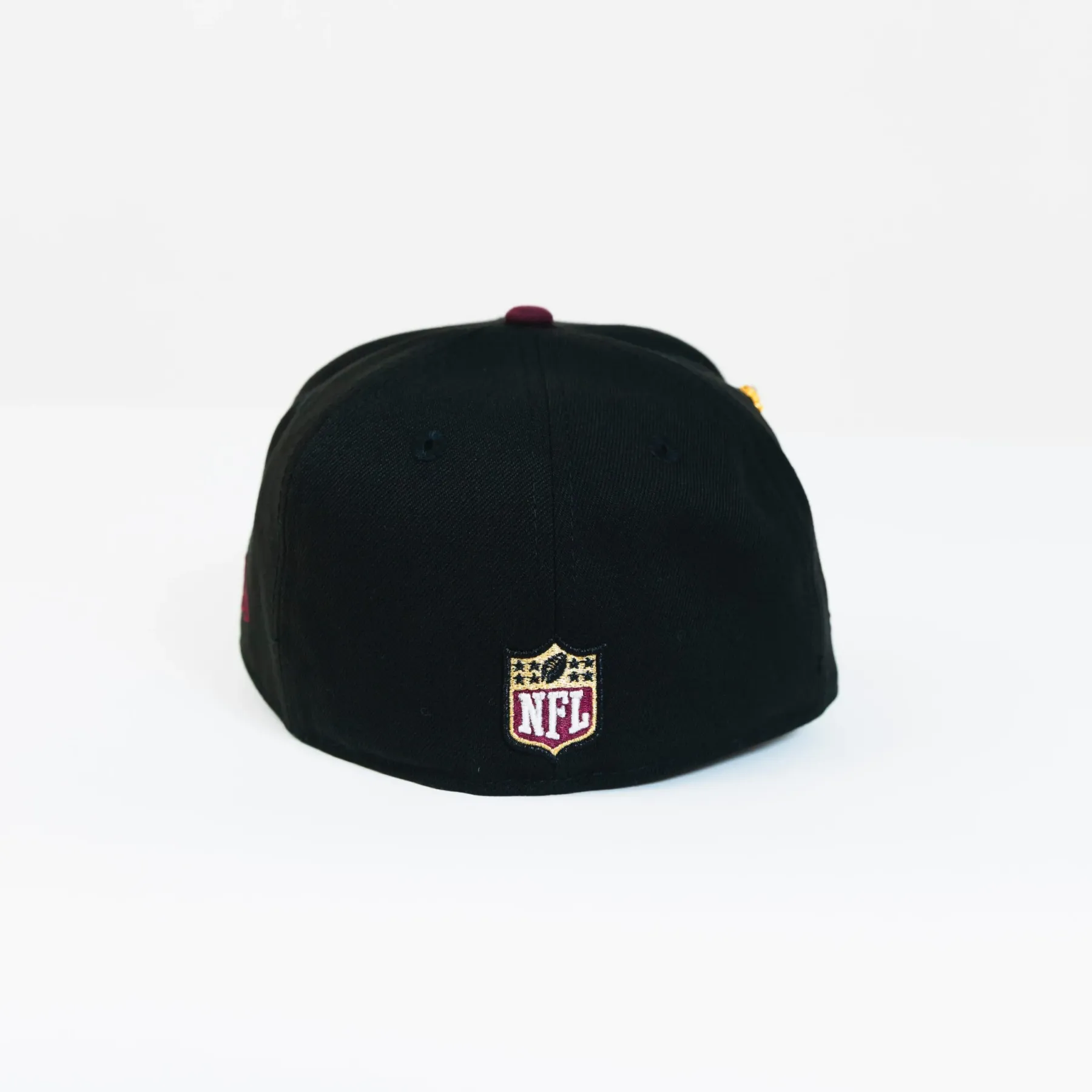 NEW ERA EXCLUSIVE 59FIFTY BLACK/ BURGUNDY "SAN FRANCISCO 49ERS" SCRIPT W/ PRO BOWL SIDE PATCH-Thesouthcaps