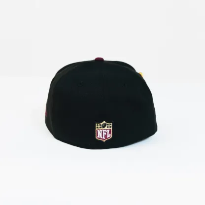 NEW ERA EXCLUSIVE 59FIFTY BLACK/ BURGUNDY "SAN FRANCISCO 49ERS" SCRIPT W/ PRO BOWL SIDE PATCH-Thesouthcaps