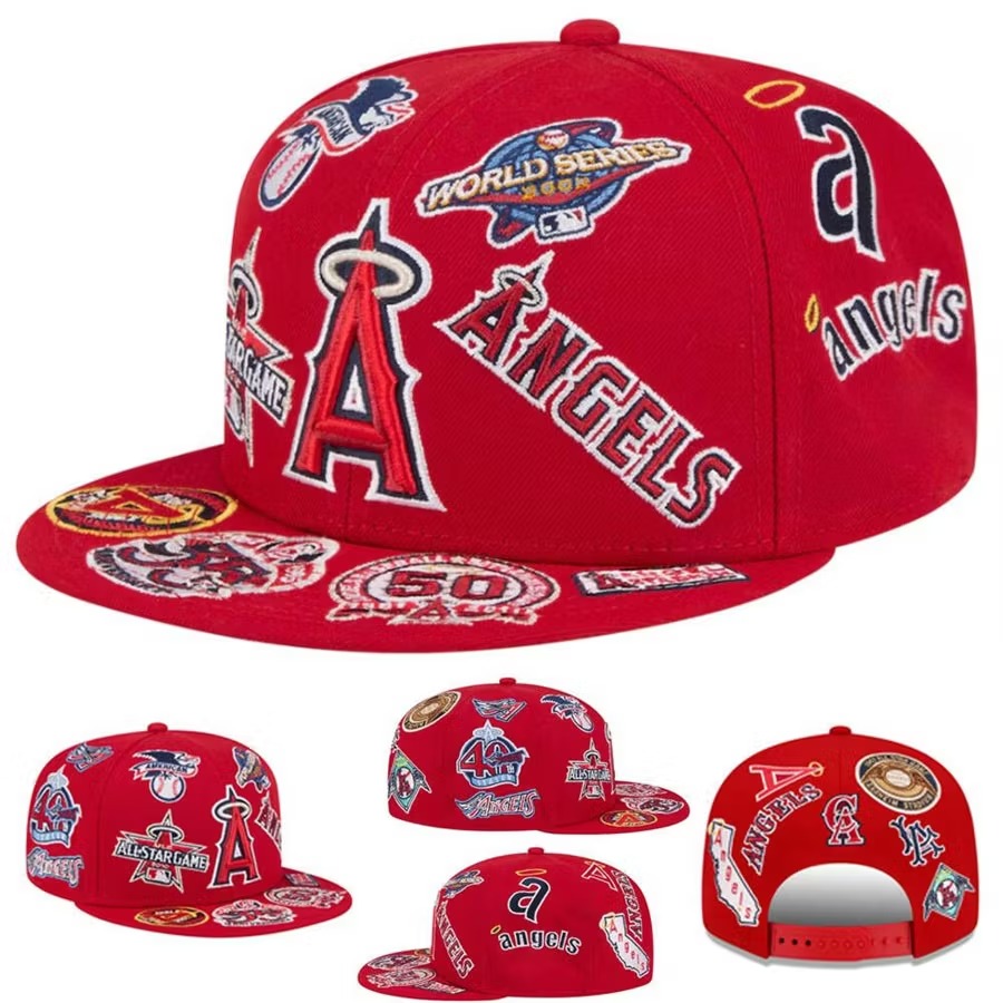 NEW ERA LOS ANGELES ANGELS HERITAGE PATCH SNAPBACK CAP – RED EMBROIDERED FLAT BRIM BASEBALL HAT-Thesouthcaps