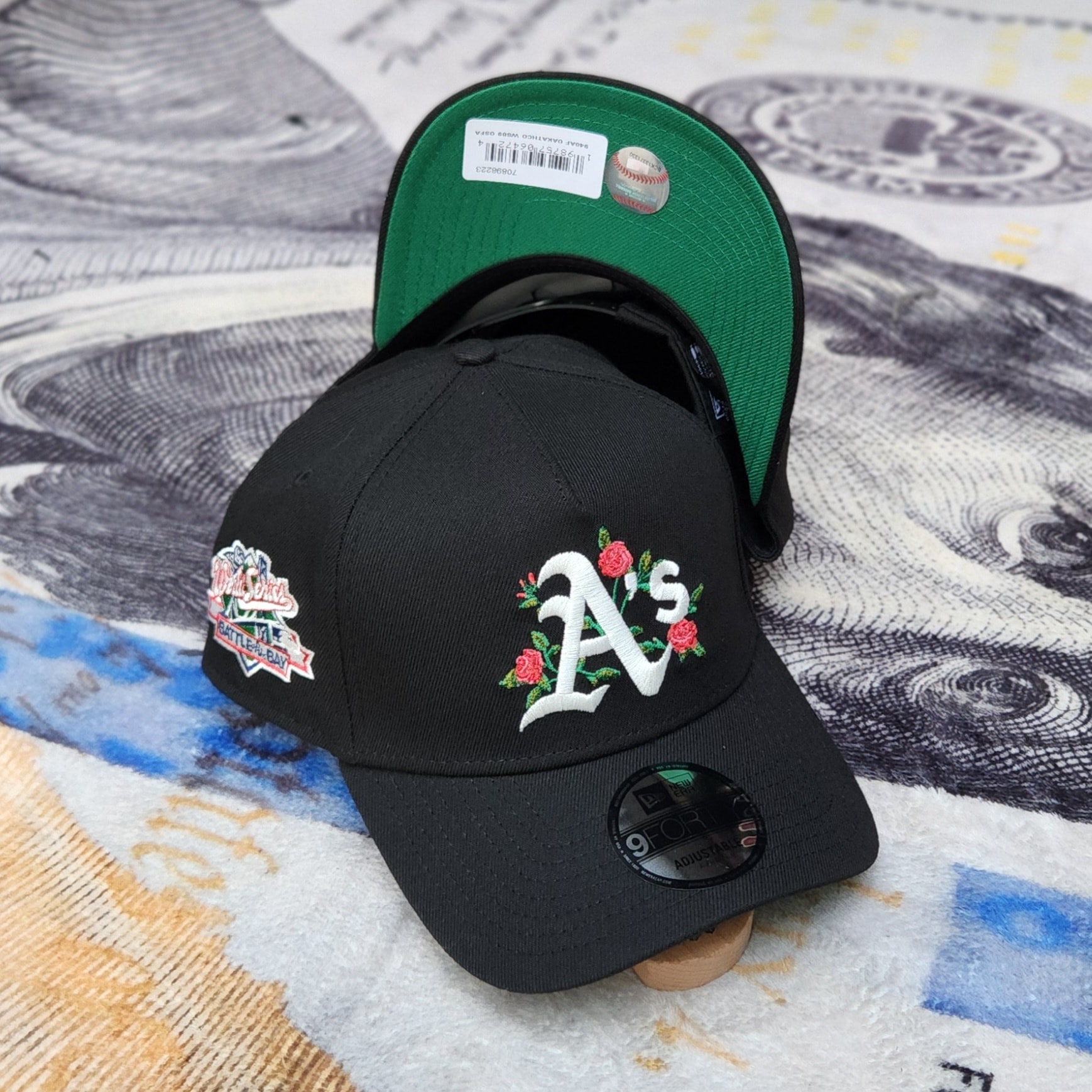 NEW ERA OAKLAND ATHLETICS 1989 WORLD SERIES BLACK FLOWER 9FORTY A-FRAME BASEBALL CAP-Thesouthcaps