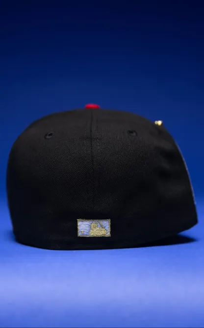 NEW ERA EXCLUSIVE 59FIFTY BLACK/RED BALTIMORE ORIOLES W/ 30TH ANNIVERSARY SIDE PATCH THE SOUTH CAP