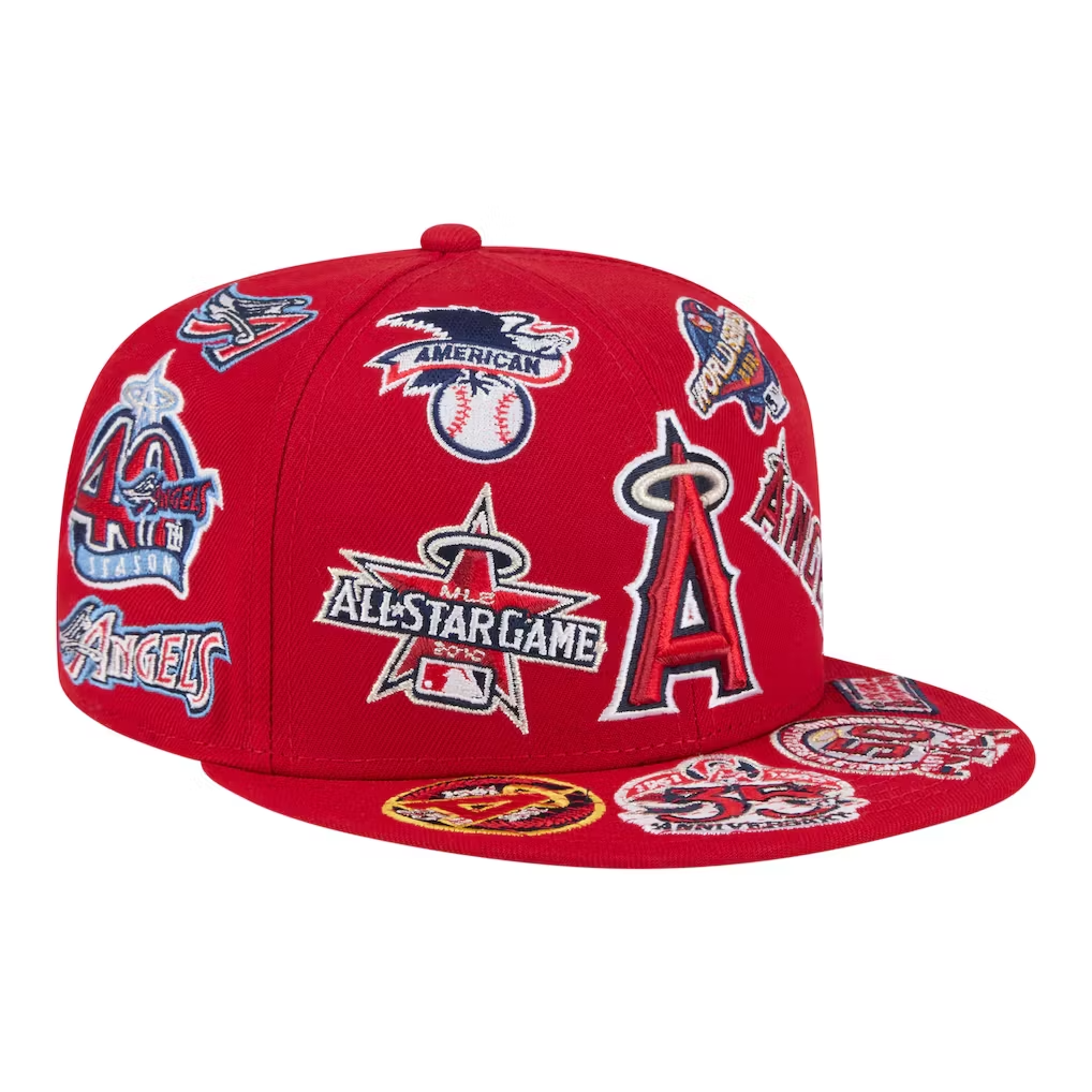 NEW ERA LOS ANGELES ANGELS HERITAGE PATCH SNAPBACK CAP – RED EMBROIDERED FLAT BRIM BASEBALL HAT-Thesouthcaps