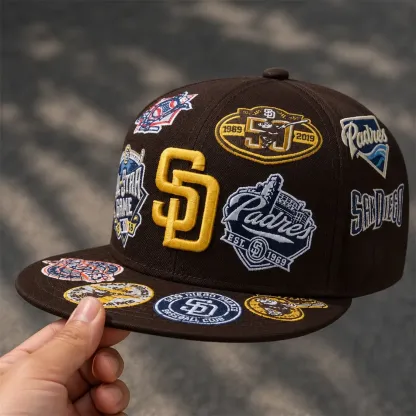 NEW ERA SAN DIEGO PADRES HERITAGE PATCH SNAPBACK CAP – BROWN FLAT BRIM EMBROIDERED BASEBALL HAT-Thesouthcaps