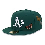 NEW ERA OAKLAND ATHLETICS FLORAL EMBROIDERED FITTED CAP-FLAT BRIM BASEBALL HAT-Thesouthcaps
