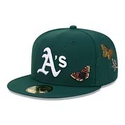 NEW ERA OAKLAND ATHLETICS FLORAL EMBROIDERED FITTED CAP-FLAT BRIM BASEBALL HAT-Thesouthcaps