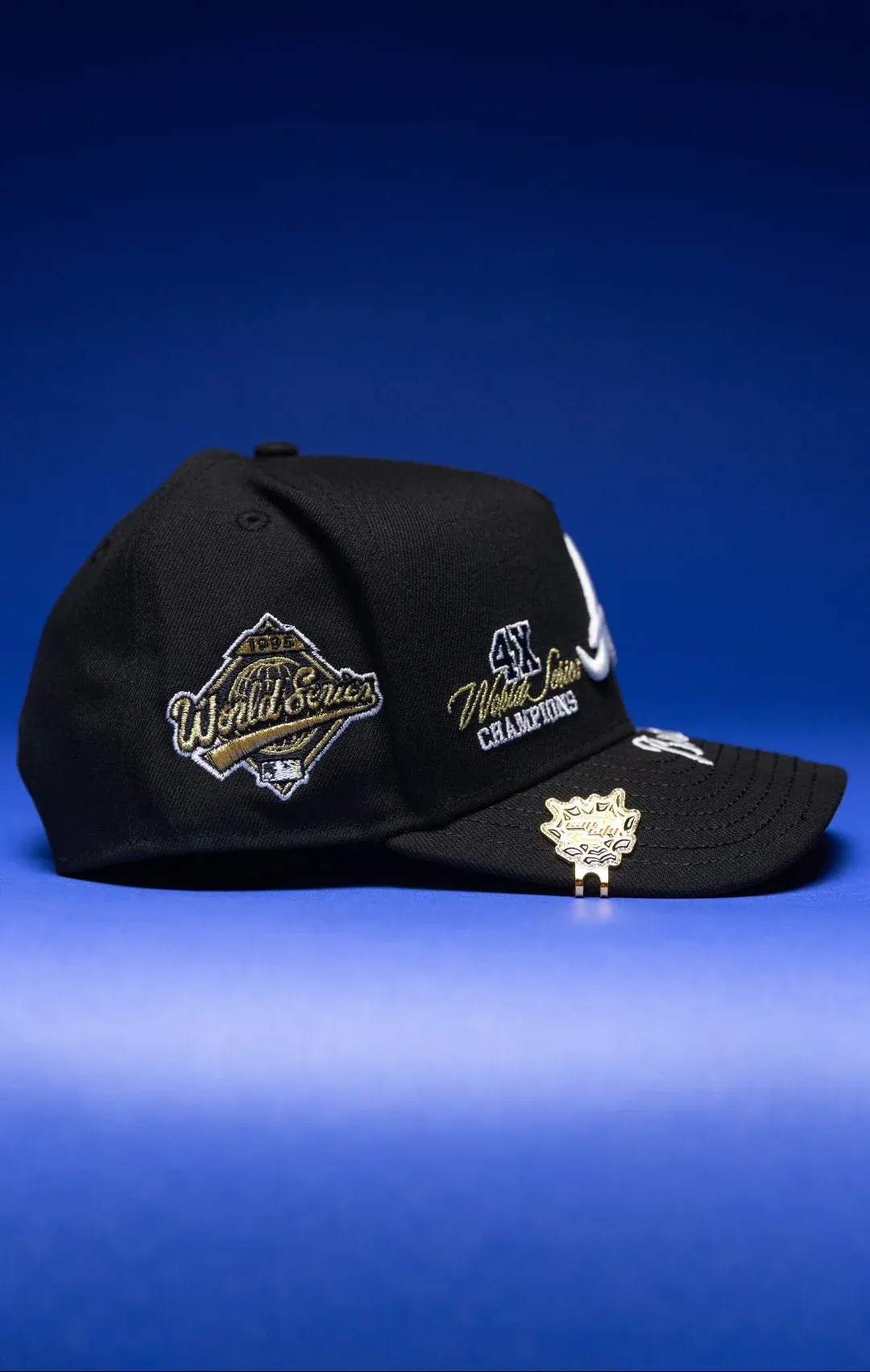 NEW ERA 9FIFTY A-FRAME BLACK ATLANTA BRAVES SNAPBACK W/ WORLD SERIES EMBROIDERY PATCHES THE SOUTH CAP