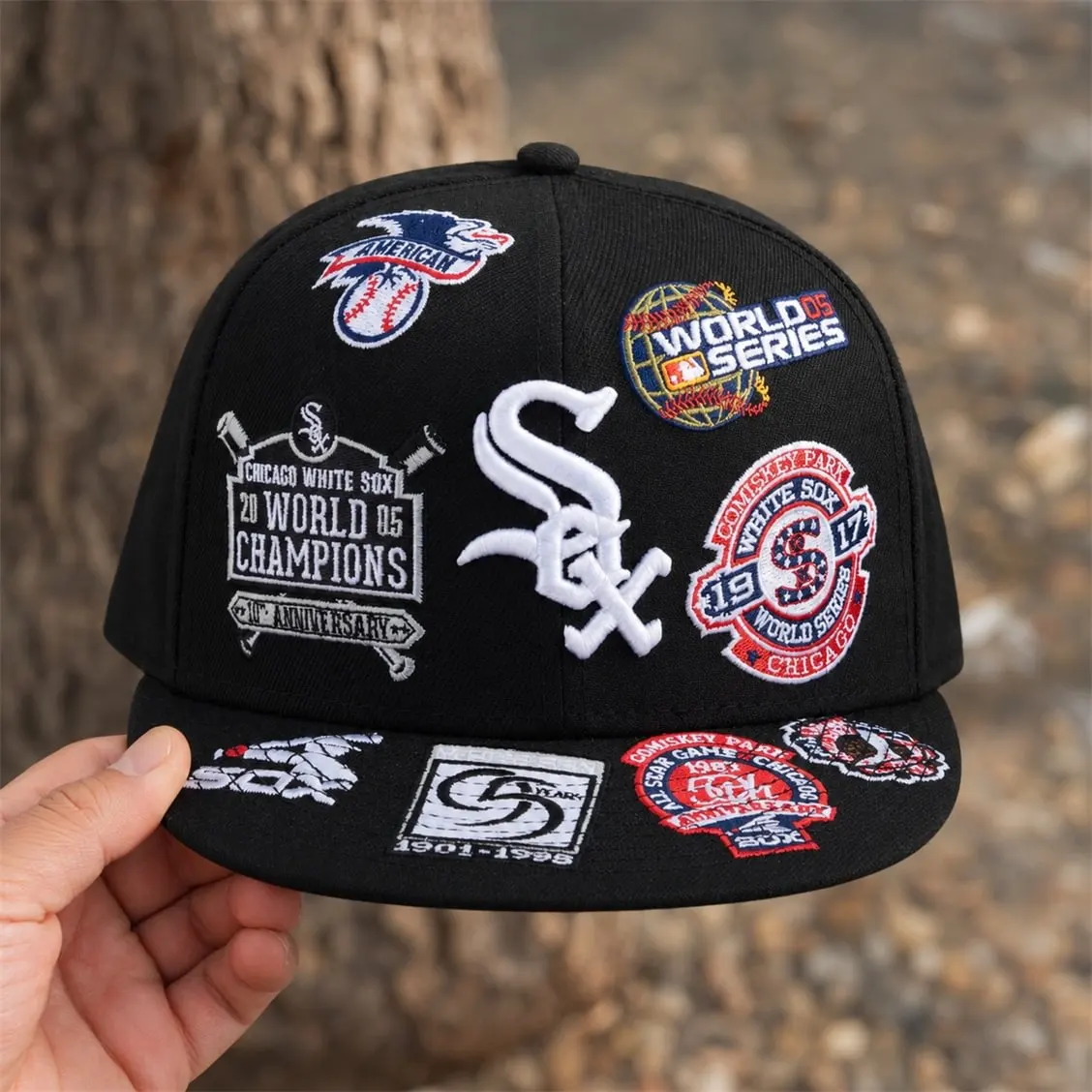NEW ERA CHICAGO WHITE SOX HERITAGE PATCH SNAPBACK CAP-EMBROIDERED FLAT BRIM BASEBALL HAT-Thesouthcaps