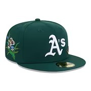 NEW ERA OAKLAND ATHLETICS FLORAL EMBROIDERED FITTED CAP-FLAT BRIM BASEBALL HAT-Thesouthcaps
