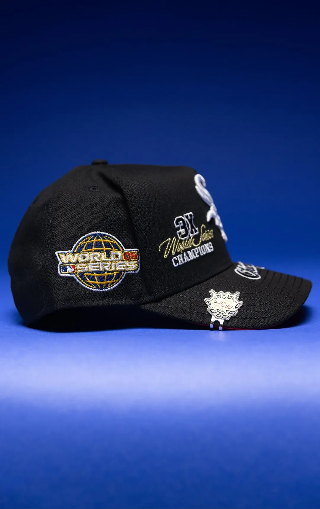 NEW ERA 9FIFTY A-FRAME BLACK CHICAGO WHITE SOX SNAPBACK W/ WORLD SERIES EMBROIDERY PATCHES THE SOUTH CAP