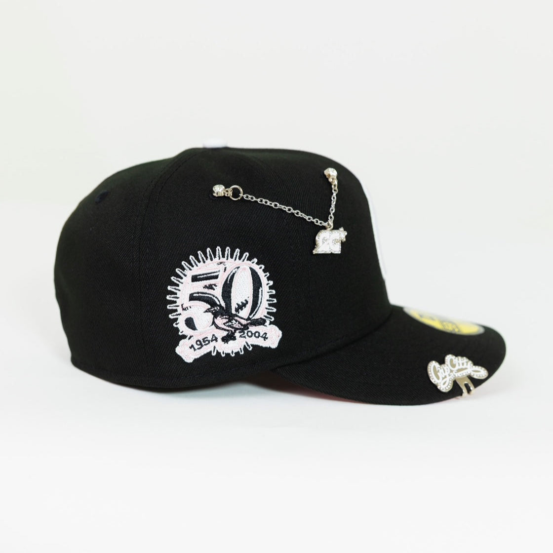 NEW ERA EXCLUSIVE 59FIFTY BLACK BALTIMORE ORIOLES W/ 50TH ANNIVERSARY SIDE PATCH-Thesouthcaps