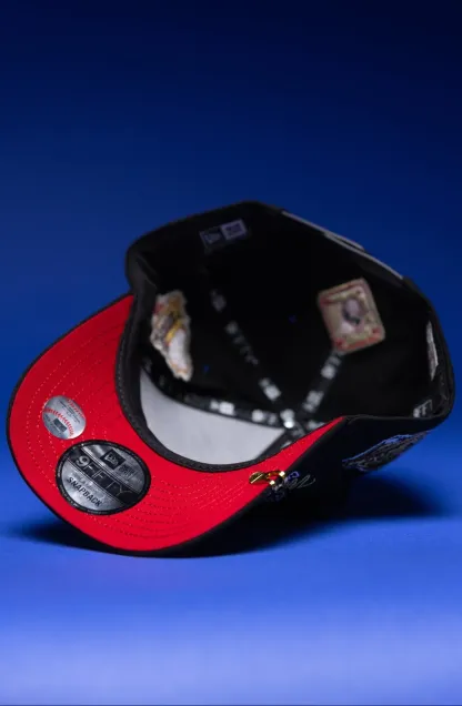 NEW ERA 9FIFTY A-FRAME BLACK ATLANTA BRAVES SNAPBACK W/ WORLD SERIES EMBROIDERY PATCHES THE SOUTH CAP