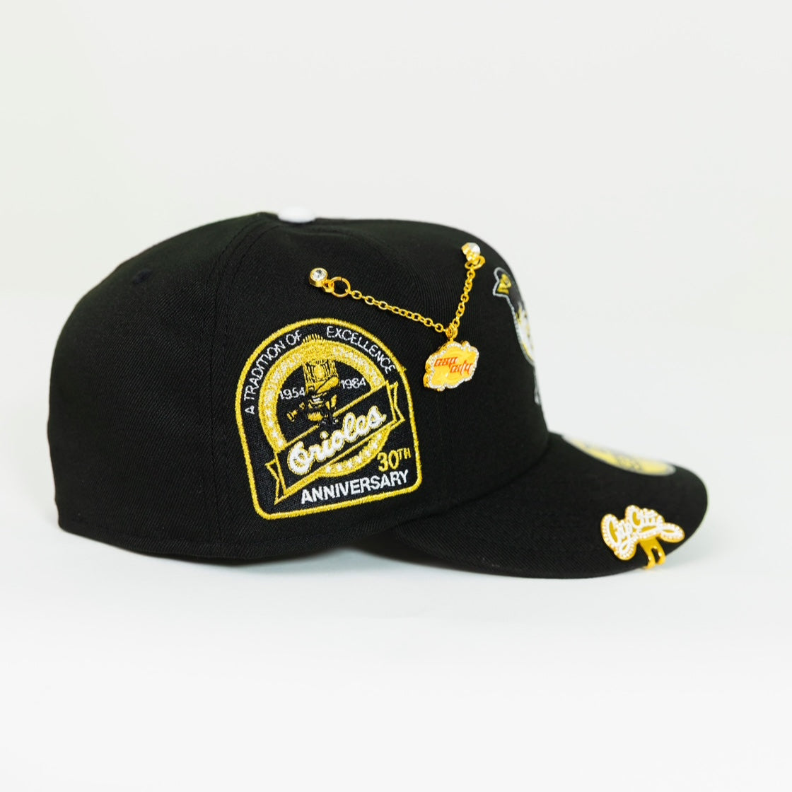 NEW ERA EXCLUSIVE 59FIFTY BLACK BALTIMORE ORIOLES W/ 30TH ANNIVERSARY SIDE PATCH-Thesouthcaps