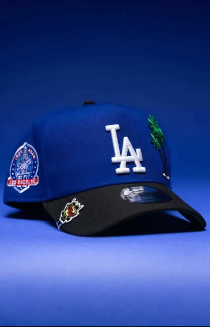NEW ERA 9FIFTY A-FRAME BLUE/BLACK LOS ANGELES DODGERS SNAPBACK W/PALM TREES + 60TH ANNIVERSARY SIDE THE SOUTH CAP