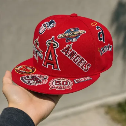 NEW ERA LOS ANGELES ANGELS HERITAGE PATCH SNAPBACK CAP – RED EMBROIDERED FLAT BRIM BASEBALL HAT-Thesouthcaps