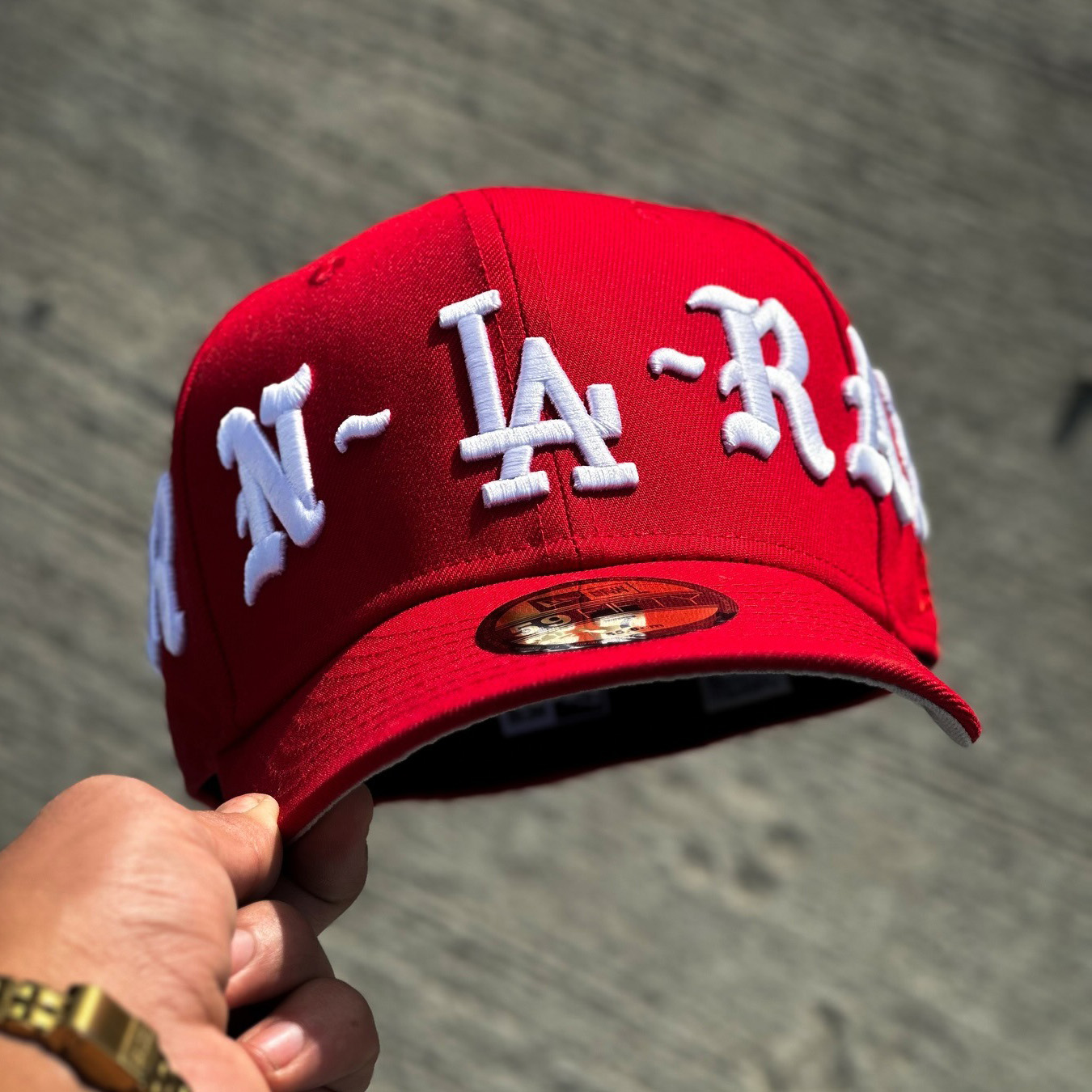 NEW ERA LOS ANGELES X BORN X RAISED BONÉ RED EMBROIDERED CASUAL BASEBALL CAP-Thesouthcaps