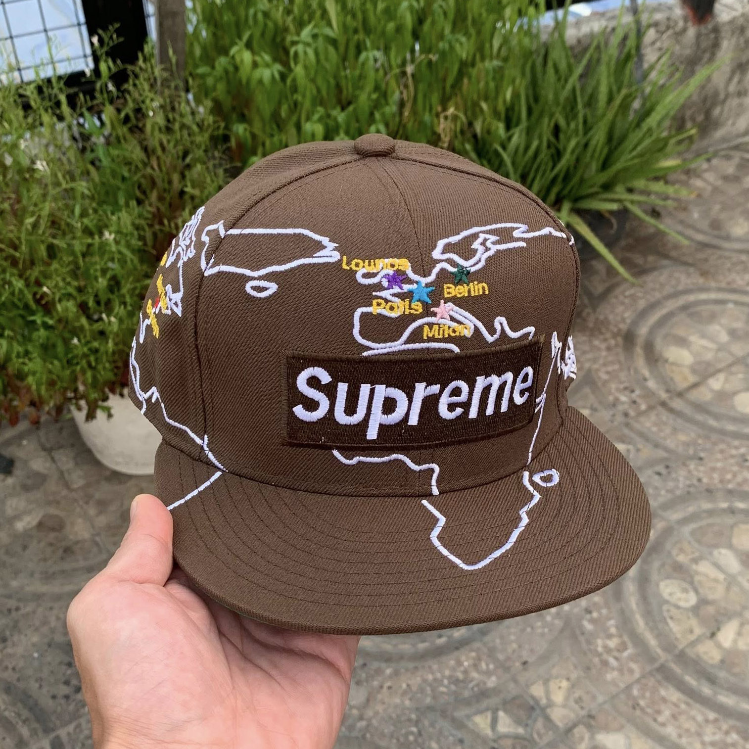 NEW ERA SUPREME WORLDWIDE BOX LOGO BROWN EMBROIDERED CASUAL BASEBALL CAP-Thesouthcaps
