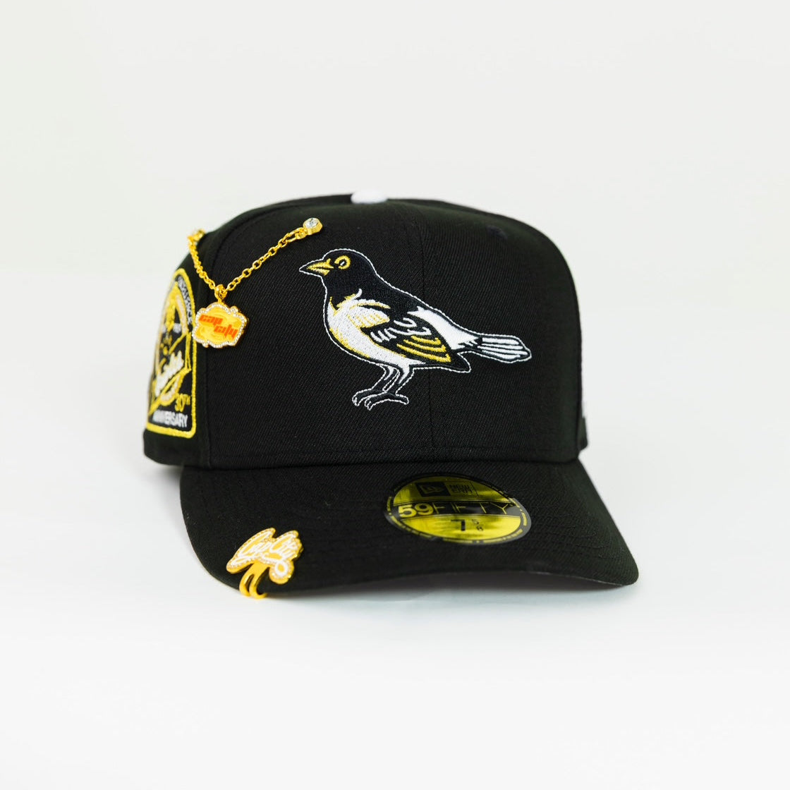 NEW ERA EXCLUSIVE 59FIFTY BLACK BALTIMORE ORIOLES W/ 30TH ANNIVERSARY SIDE PATCH-Thesouthcaps