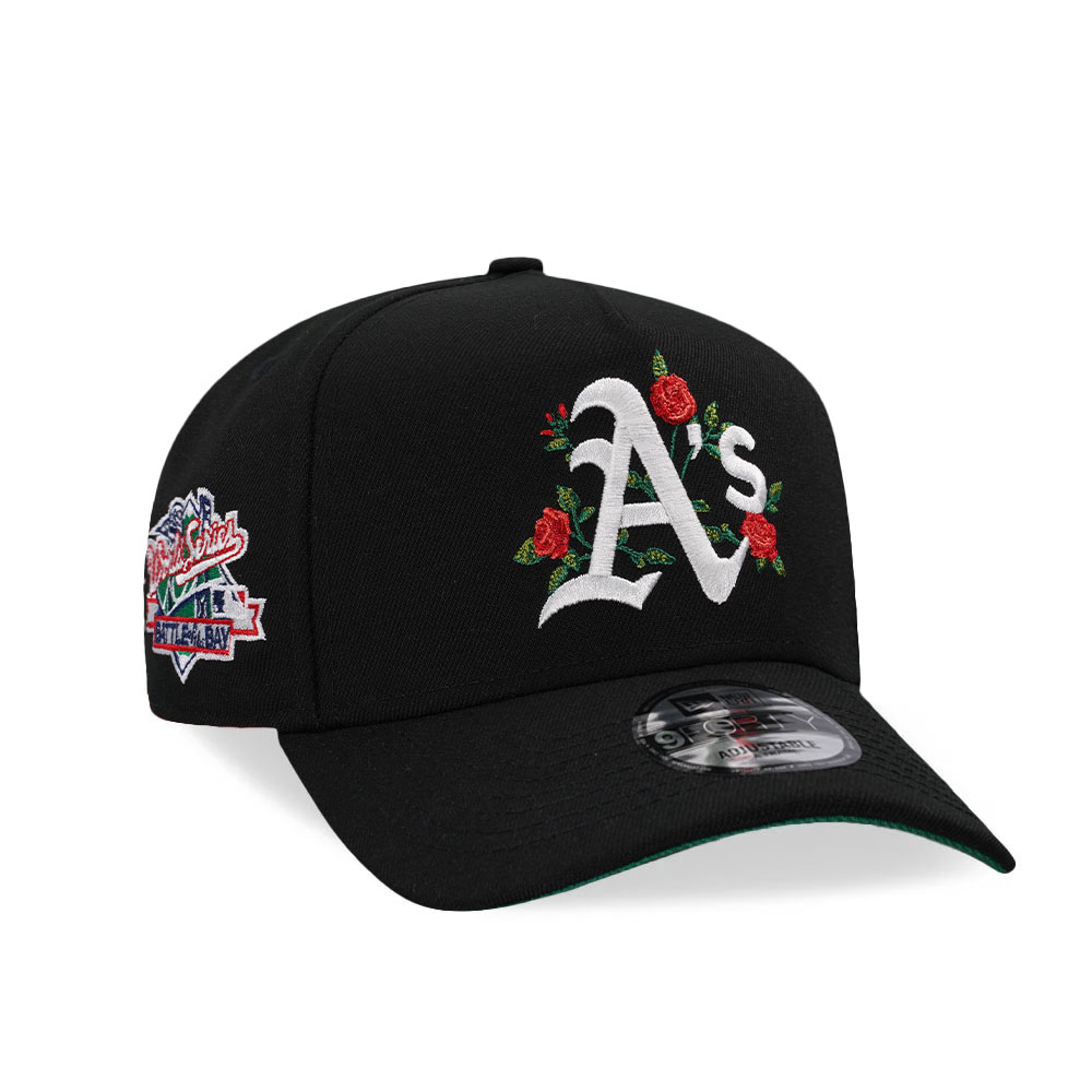NEW ERA OAKLAND ATHLETICS 1989 WORLD SERIES BLACK FLOWER 9FORTY A-FRAME BASEBALL CAP-Thesouthcaps